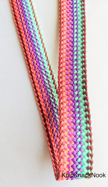 Pink, Blue And Purple Thread Lace Trim, Basket Weave